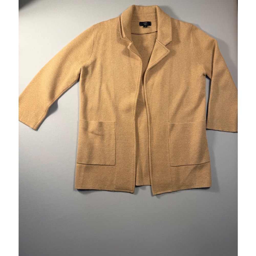 J.Crew 365 Women XS Camel Tan Merino Wool Blend Open Front Sweater Blazer Cardig